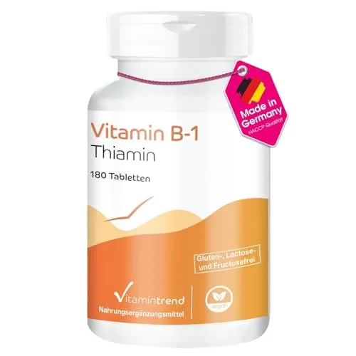 Vitamintrend Vitamin B1 hochdosiert 100mg, 180 Tabletten, Thiamin, veganes Nahrungsergänzungsmittel ohne Zusätze, in Deutschland hergestellt