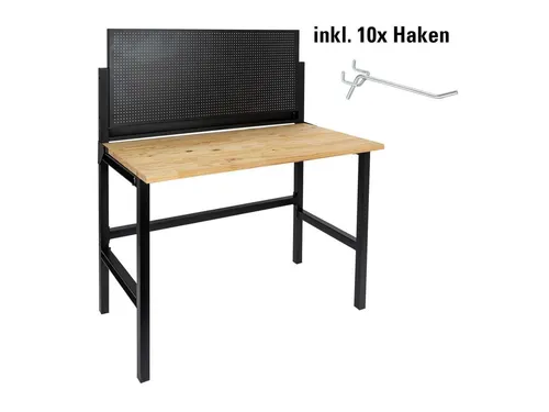 rikta Werkbank klappbare Werkbank mit 25mm Arbeitsplatte, (Set), Kiefernholz-Arbeitsplatte 25 mm mit Stahlrahmen und Lochwand