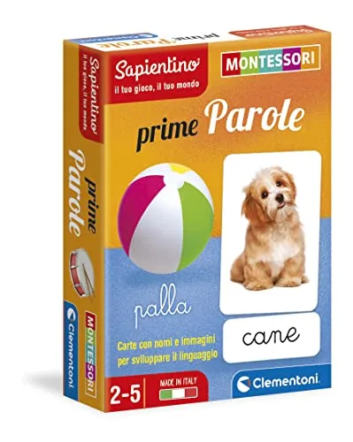 Clementoni Montessori Prime Words Cards 2 Jahre (italienische Version), Lernspiel, Made in Italy, Mehrfarbig, 16319