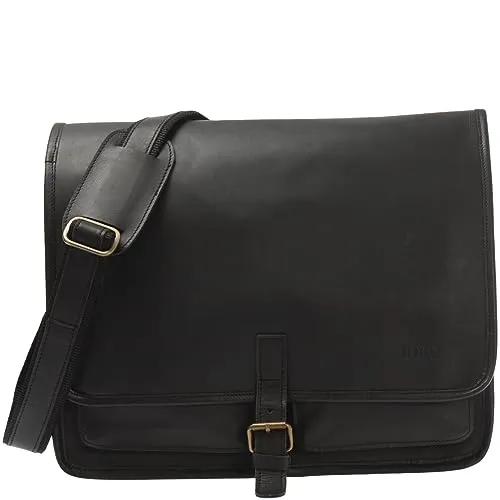 LECONI Businesstasche Unisex DIN A4 Messenger Bag Vintage-Look echt Leder Aktentasche große Collegetasche Damen & Herren Ledertasche 40x30x15cm schwarz LE3014-wax