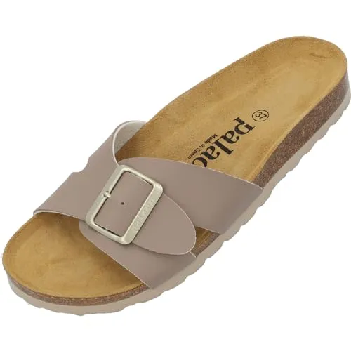 Palado Pantoletten Damen Tinos - bequeme Sandalen Made in Spain - elegante Hausschuhe mit Kork-Fußbett - modische Sommerschuhe Beige Matt UK3,5 - EU36