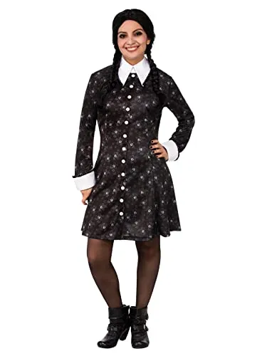 Rubie’s Official Addams Family Wednesday-Kostüm für Damen - Halloween-Kostüm für Erwachsene, lizenziertes Design mit bedrucktem Kleid und ideal für Gruppen-Looks