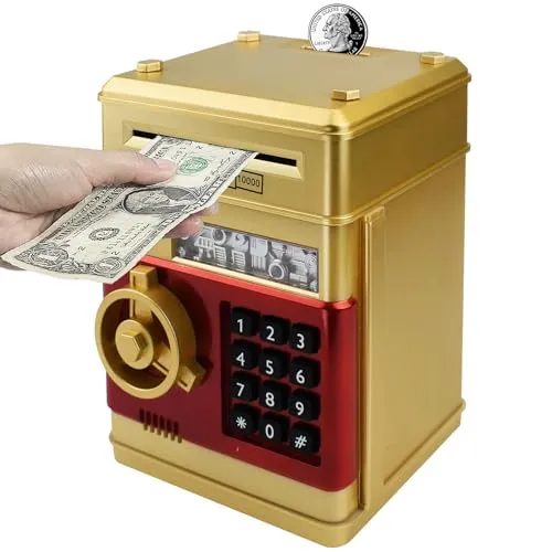 HUSAN Elektronische Spardose für Kinder, Spardose Passwort Sparschwein Spielzeug Festival Geburtstag Geschenke für Kinder (Golds)