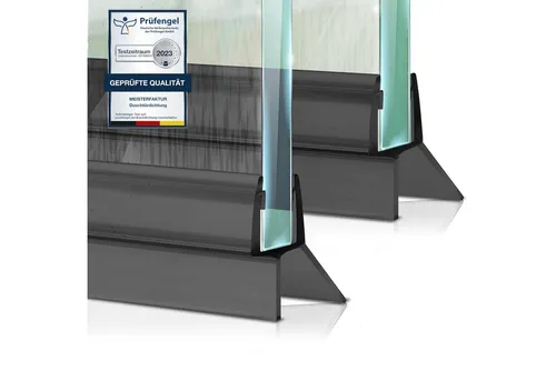 Meisterfaktur Duschdichtung 2x - Verlängerter Wasserabweiser für Glastüren - Die Meisterfaktur Duschdichtungen bieten eine effektive Abdichtung mit einem 16mm verlängerten Wasserabweiser. Ideal für Duschtüren, einfach zu montieren und anpassbar auf Wunschlänge.