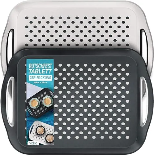 Tablett Serviertablett 2 STK 34 x 25 x 2,5 cm Service Tray mit Henkel Serviertab