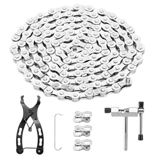 Fahrradkette 6/7/8 Fach Fahrrad Kette Fahrradkette Werkzeug mit Kettenschloss Zange Kettenbrecher und 3 Paar Kettenschloss Fahrradketten für Mountainbike (1/2 x 3/32 Inch 116 Glieder)
