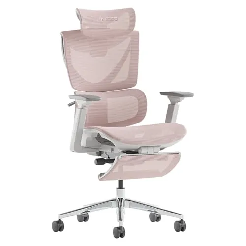 MUSSO V900 Ergonomischer Bürostuhl mit 3D-Kopfstütze – Komfortabel, Höhenverstellbar und Mit Fußstütze (Rosa)