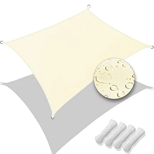 VOUNOT® Sonnensegel Rechteckig inkl. Befestigungsseile Wasserdicht, Sonnenschutz Wetterbeständig und UV Schutz, für Balkon Garten Terrasse, 3x2m, Beige