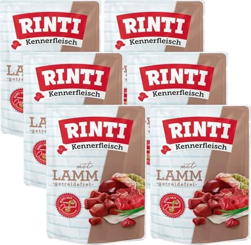 Rinti Kennerfleisch Lamm | 6 x 400g Frischebeutel | 70 % Fleisch & Innereien | Getreidefrei | Mit Omega 3 & Ballaststoffen | Alleinfutter für ausgewachsene Hunde | Ohne Formfleisch