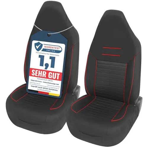 Upgrade4cars Autositzbezüge Set für Pilotensitze | Autositzbezug für die Vordersitze in Rot | Autoschonbezüge Universal mit integrierter Kopfstütze | Autozubehör Innenraum Deko