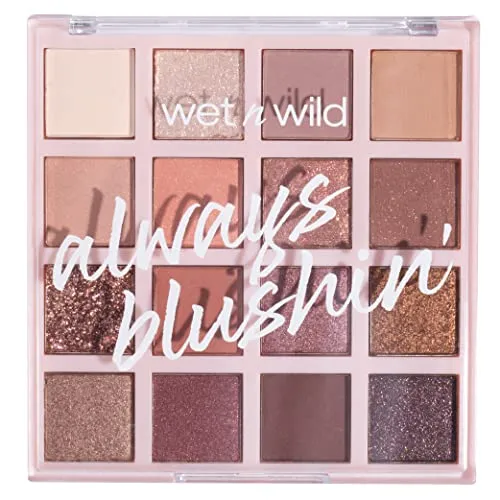 Wet n Wild Always Blushin' Eyeshadow Palette, Neutrale und Verblendbare Lidschatten mit Matten, Schimmernden und Glitzernden Finishes, Lidschatten-Palette in Nude mit 16 Hochpigmentierten Farben