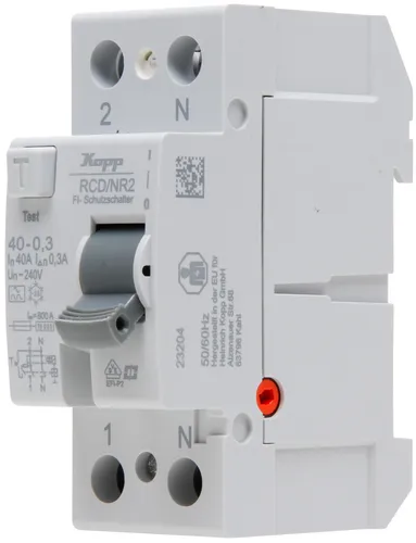 KOPP Fehlerstromschutzschalter 40A, 2-polig, Typ A, 300 mA - Sicherungstechnik, bietet zuverlässigen Schutz vor elektrischen Fehlerströmen und sorgt für Sicherheit in Ihrem Zuhause.