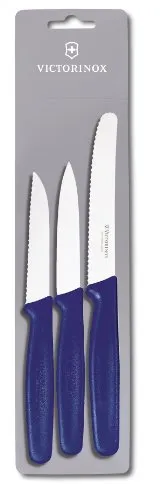 Victorinox Schälmesser Küchenmesser-Set Standard Blau - 3-teiliges Gemüsemesser-Set mit ergonomischen Kunststoffgriffen, spülmaschinengeeignet und ideal für präzises Schneiden in der Küche.