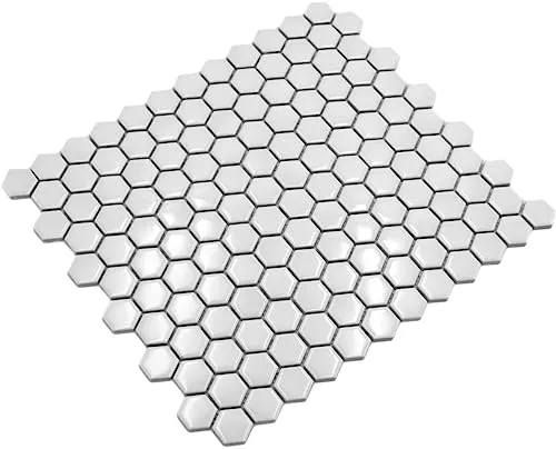 Mosaik Fliese Keramik Hexagon weiß glänzend für WAND BAD WC DUSCHE KÜCHE FLIESENSPIEGEL THEKENVERKLEIDUNG BADEWANNENVERKLEIDUNG