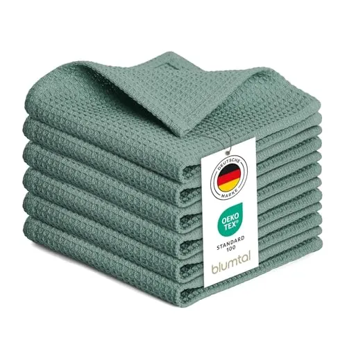 Blumtal® Geschirrtücher 30x30 cm - 10er Set aus 100% Baumwolle - Waschbar bei 60 °C - Küchentücher/Wischlappen - Grüne Geschirrtücher