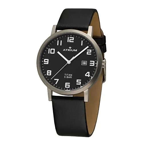 Atrium Herren-Armbanduhr Titan A40-11 - Elegante Armbanduhr aus Titan mit Datumsanzeige, 5 bar wasserdicht und einem hochwertigen Lederarmband. Ideal für stilbewusste Herren.