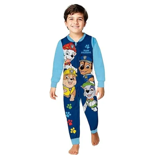 United Labels Paw Patrol Jumpsuit für Jungen, Blau, 98-104, Fleece Overall Langarm, Einteiler Schlafanzug, Kuschelanzug für Kinder