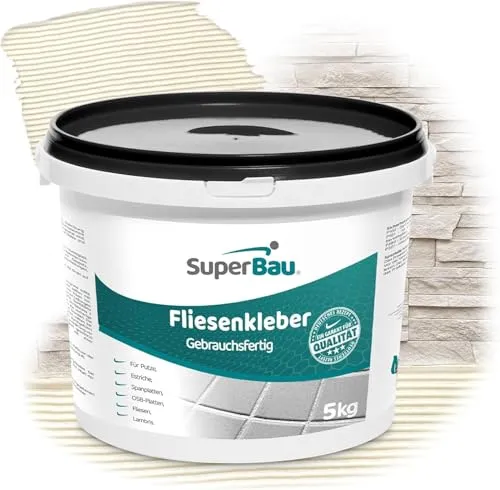 SuperBau Gebrauchsfertiger Dispersionskleber (5kg ca.3m²) für Fliesen Flexmörtel Weiß für Terrakotta Porzellan Tonfliesen Mosaikfliesen Fliesenkleber fertig Flexibel für schwierige Untergründe Zuhause