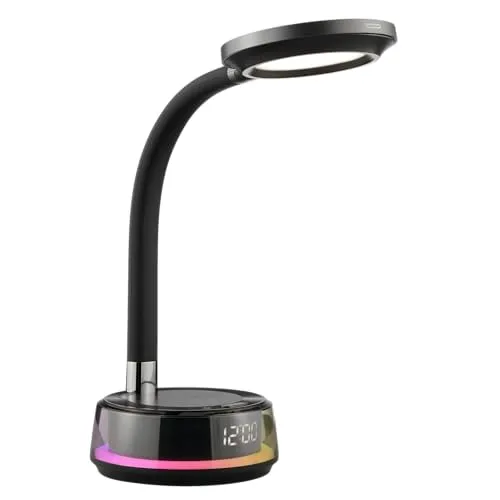 Lightbox LED Schreibtischleuchte mit RGB-Sockel, 790 Lumen, 3-stufig dimmbar - Stylische LED Schreibtischleuchte mit 790 Lumen und RGB-Sockel für modernes Ambiente. Dimmbar und mit variabler Farbtemperatur von 2700-5000 K – perfekt für Büro und Jugendzimmer. Integrierte Wireless-Charging-Funktion und USB-Port.