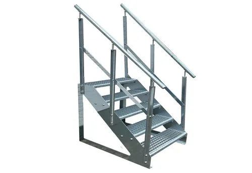 Kaminbau Mierzwa Außentreppe Premium Treppe Verzinkt mit oder ohne Geländer, für Geschosshöhen bis 95.00 cm, Stufen Gitterroststufen nach DIN 24531, (Höhe 95 cm, Stufenbreite und Geländerart wählbar), Gartentreppe Stahltreppe Wetterfest Rostfrei Feuer-Verzinkt Rutschfest