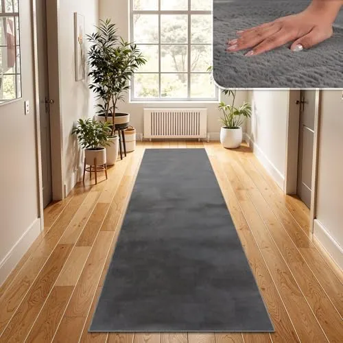 TT Home Wohnzimmer Teppich Hochflor Langflor Kunstfell Weich Modern Unifarben Flauschig, Farbe: Anthrazit, Größe:60x90 cm