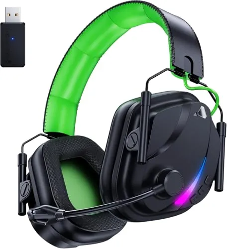 Vakedy Wireless Gaming Headset, Bluetooth Gaming Headset mit Mikrofon für PS5, PS4, PC, Switch, Mac, Mobile, Wireless Gaming Kopfhörer mit Zwei Modi - Schwarz/Grün