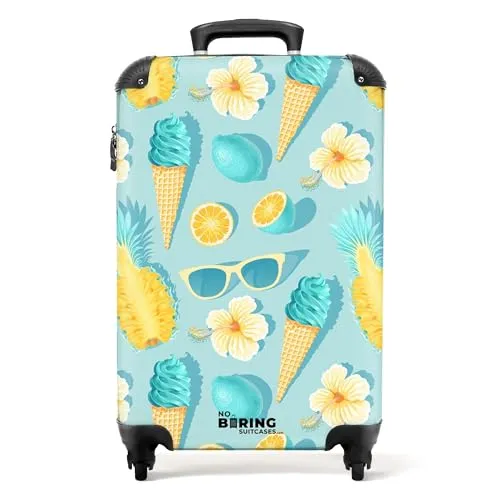 NoBoringSuitcases.com Handgepäck Koffer - Eiswaffeln, Blumen - Blau - Handgepäck Koffer 55x40x20 cm, leicht und umweltfreundlich, mit robustem ABS-Material und integriertem Zahlenschloss für maximale Sicherheit.