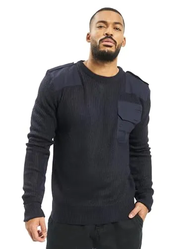 Brandit BW-Pullover - Rundhals, Navy, Gr.- 4XL/62 - Pullover für Herren mit verstärkten Ellenbogen und Schultern, ideal für den robusten Einsatz. Ausgestattet mit Schulterklappen und praktischer Brusttasche.
