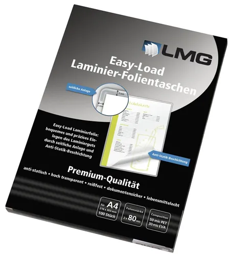 LMG Easy Load Laminierfolien glänzend für A4 80 micron 100