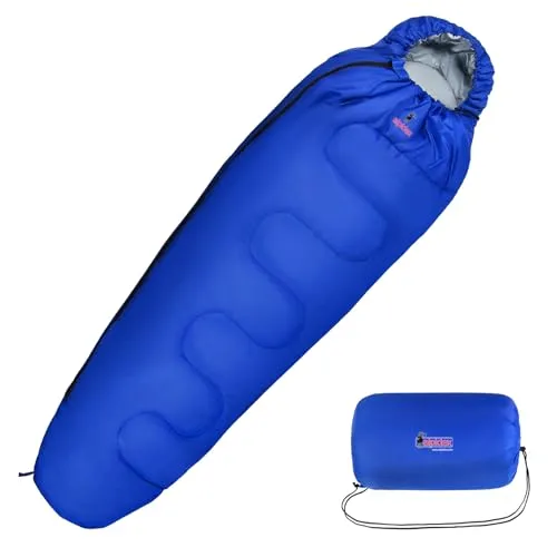ALPIDEX Schlafsack Mumienschlafsack 4 Jahreszeiten 225 x 80 cm -17° C 400 GSM Kleines Packmaß Ultraleicht Reise Camping Trekking Outdoor Sleeping Bag Warm, Farbe:Blau, Reißverschluss:rechts