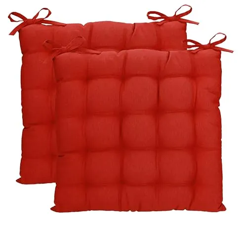 Betz 2 Stück Stuhlkissen mit Bändern - Sitzkissen für Außen oder Innen Größe 40 cm x 40 cm weich gefüllt Farbe rot - 2 Stück