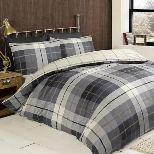 Lomond, kariert, Baumwollflanell Thermo-Bettdecke für Einzelbett, Blau/Grau