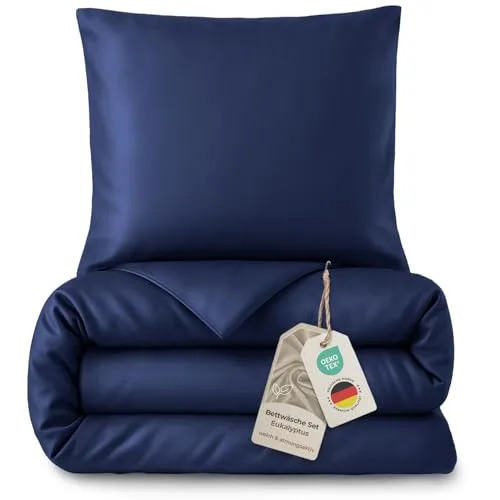 LAYNENBURG Premium Lyocell Bettwäsche 155x220 cm – Kühlende Sommer-Bettwäsche (dunkelblau)