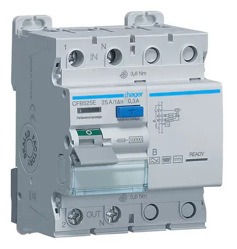 Produktbild Hager CFB525E Fehlerstromschutzschalter, FI-Schalter 2 polig 10kA 25A 300mA Typ B