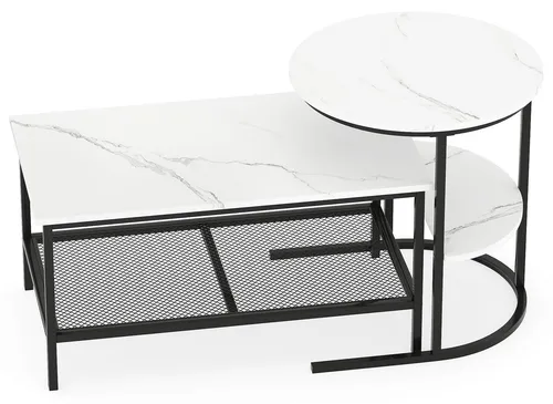 2-teiliges Couchtisch-Set mit Tischplatte in Marmoroptik, Schwarz