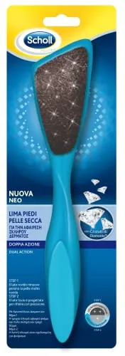 Scholl Doppelwirkende Fußfeile mit Diamantkristallen, Schleifoberfläche für Hornhaut und Schwielen, glatte Oberfläche zum Trimmen, rutschfester Griff