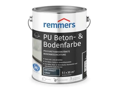 Remmers Lack PU Beton- und Bodenfarbe anthrazit seidenmatt 5 Liter - Farben & Lacke, hochwertige seidenmatte Betonfarbe für langlebige und pflegeleichte Oberflächen, ideal für Innen- und Außenanwendungen.