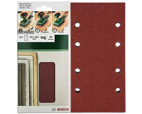 BOSCH Schleifpapier Schleifblatt Klett 10 Stück, 93 x 185 mm, K 60 für Schwingschleifer