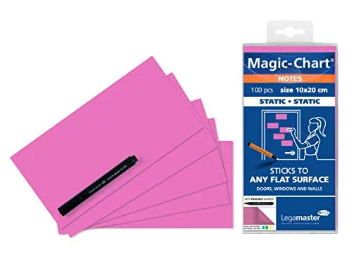 Legamaster 7-159409 Magic-Chart Notes, elektrostatische Haftnotizen, 10 x 20 cm, 100 Blatt, pink