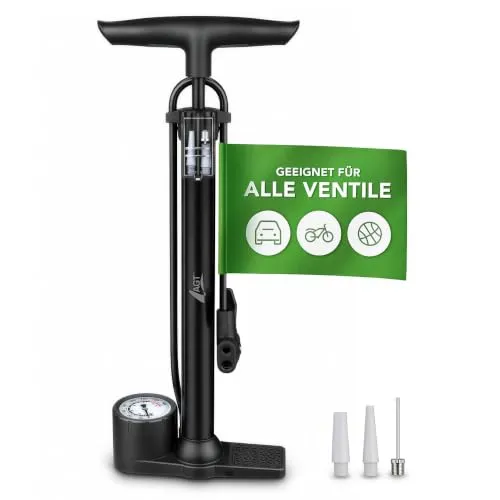 AGT Standluftpumpe: Stand-Luftpumpe für alle gängigen Ventile, bis 160 psi / 11 bar, 48 cm (Fahrradpumpe, Ball Luftpumpe)