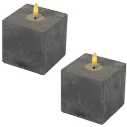 2er Set LED Kerze Zement Design Samod Eckig