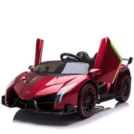 FINOOS Kinderauto Lamborghini Veneno 24V Elektroauto für Kinder 2-Sitzer, 4X4 Gummireifen, Ledersitz, mit 2,4 GHz Fernbedienung (Metallic Rot)