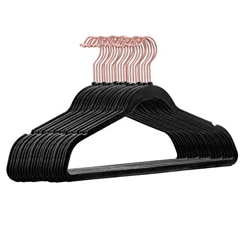 Stück hochwertige Samt Kleiderbügel in der Farbe Schwarz mit Rosegold Look Haken/Anti-Rutsch/von StickandShine 25