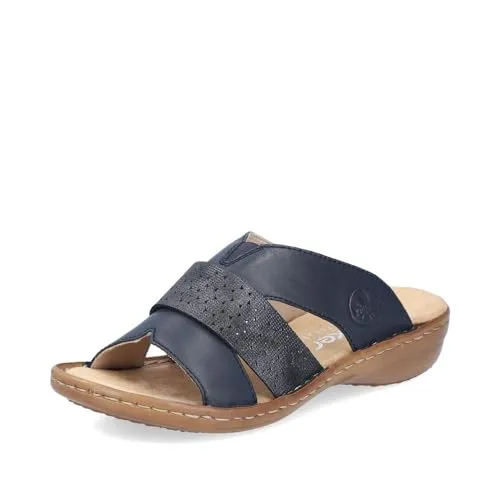 Rieker Damen Pantolette 60897 aus Leder, Blau - Größe 42 EU - Stylische Pantoletten aus hochwertigem Leder mit rutschfester RIRICON-Sohle für optimalen Tragekomfort. Ideal für den Alltag und die warmen Monate, mit bequemem Gummizug für einen perfekten Sitz.