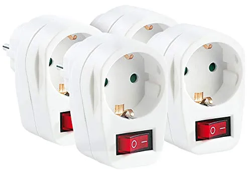 revolt Stromsparstecker: 4er-Set Stromspar-Steckeradapter mit Netzschalter für 230-V-Geräte (Steckdose mit Schalter, Steckdose schaltbar, Sicherheitsschalter)