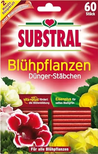 Substral Dünger-Stäbchen für Blühpflanzen, 60 Stück - mit Eisen-Plus und 2 Monate Langzeitwirkung