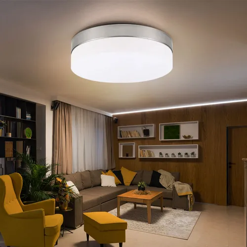 Deckenleuchte 2-flammig aus opalem Glas - Moderne Deckenleuchte mit nickel mattem Finish und 2x E27 Fassungen, ideal für individuelle Lichtgestaltung in Flur oder Küche. Durchmesser 24 cm, Höhe 6,5 cm.