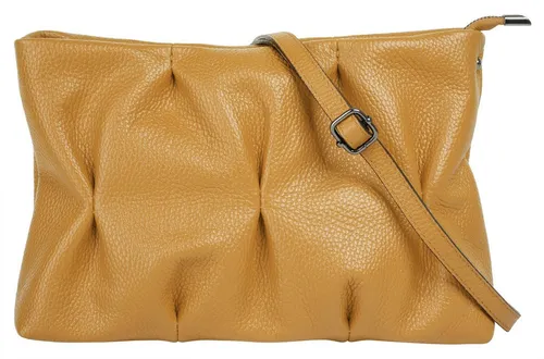 Umhängetasche CLUTY, Damen, gelb, echt Leder, Made in Italy - Elegante Damen Umhängetasche aus 100% Rindleder im Knautsch-Look, ideal für feierliche Anlässe oder den Alltag. Mit abnehmbarem Schultergurt und vielseitigen Trageoptionen.