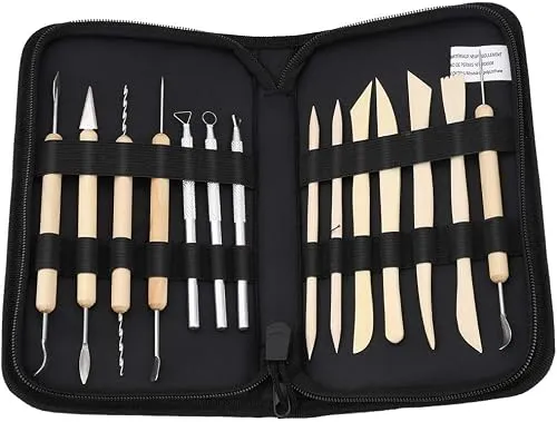 Lrocotanc 14-teiliges Werkzeugset für Ton und Keramik – Professionelle Holz- und Stahlwerkzeuge zum Modellieren, Schnitzen und Gestalten – Inklusive Tragetasche