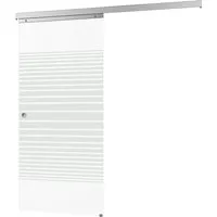 inova Glasschiebetür Streifen 880 x 2035 mm Komplettset mit Griffmuschel - Platzsparende Glasschiebetür aus 8 mm ESG mit satinierter Streifenoptik. Komplettset für einfache Montage, inkl. hochwertigem Zubehör und wartungsfreien Laufwagen für leisen Betrieb.